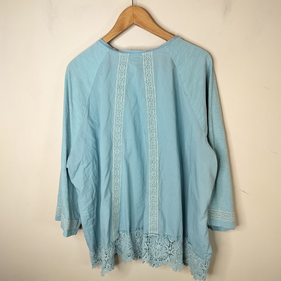 LOGO Lori Goldstein Lavish Button Up Shirt Crochet Lace Inset - Picture 8 of 11